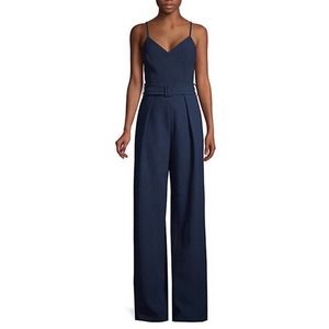 Black Halo Evie Jumpsuit V-neck Sleeveless Belted Wide Leg Navy Blue 0 XS NWT